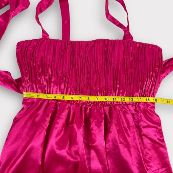 Maeve Bow-Tie Satin Mini Dress Hot Pink US 14 - Picture 13 of 13